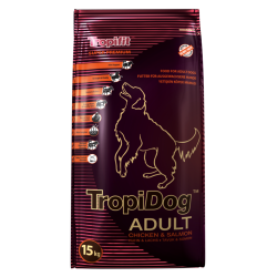 TropiDog Super Premium – duże i średnie rasy z kurczakiem i łososiem 15kg