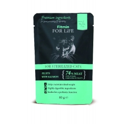 FITMIN FOR LIFE CAT POUCH ADULT STERILIZED SALMON 85G