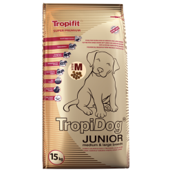 TropiDog Super Premium Junior – średnie i duże rasy z indykiem 15kg
